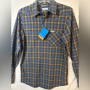 Columbia Men’s Omni-Shade/Wick Plaid Button-Down Shirt XS UPF50 Stretch NWT